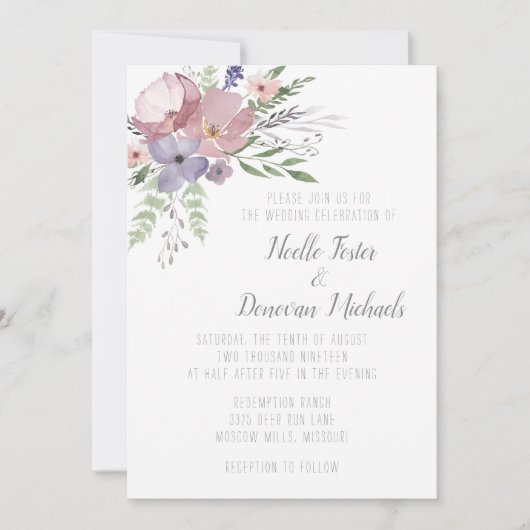 Faire-part de mariage Mauve Meadows (Devant)