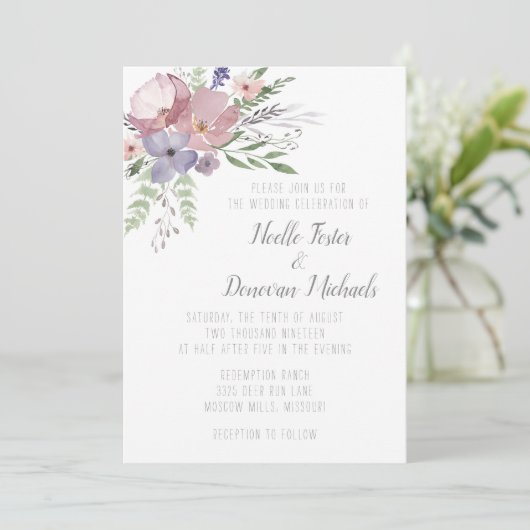 Faire-part de mariage Mauve Meadows (Debout devant)