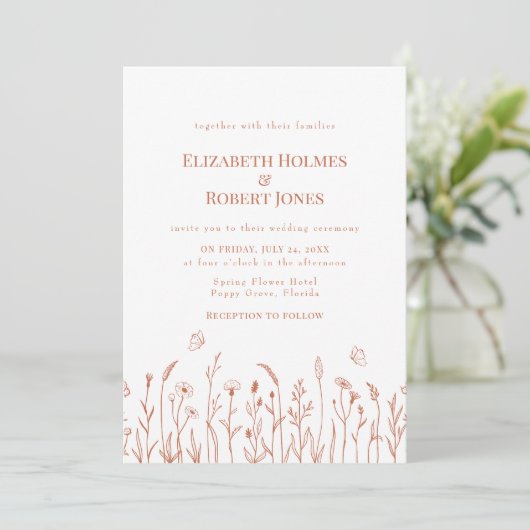 Faire-part de mariage Meadow Fleur sauvage en terr (Debout devant)
