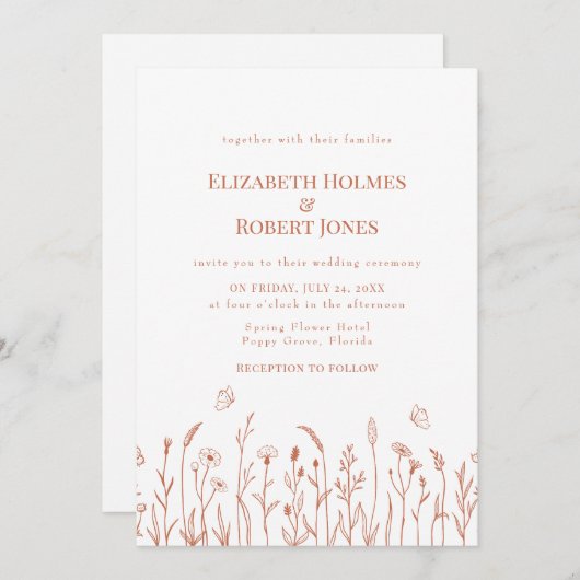 Faire-part de mariage Meadow Fleur sauvage en terr (Devant / Derrière)