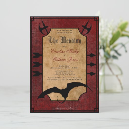 Faire-part de mariage médiéval de dragon (Debout devant)