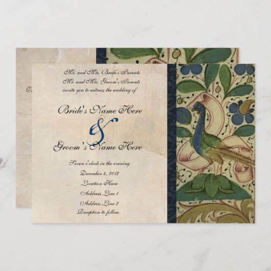 Faire-part de mariage médiéval de parchemin de (Devant / Derrière)