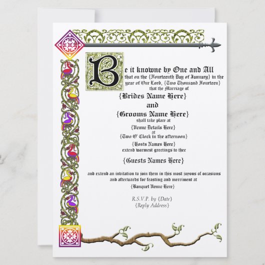 Faire-part de mariage médiéval de rouleau (Devant)