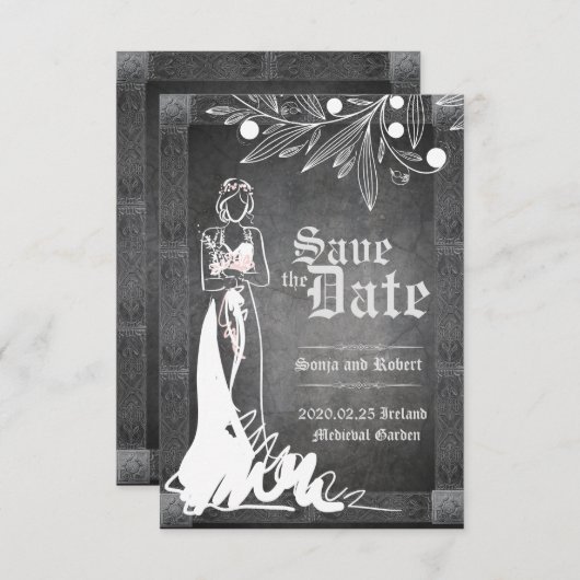 Faire-part de mariage médiéval en pierre de taille (Devant / Derrière)