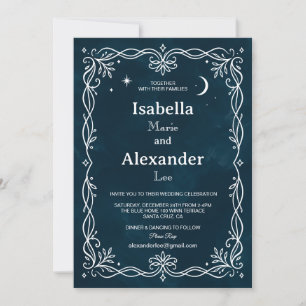 Faire-part de mariage médiéval Indigo Silver Ivy