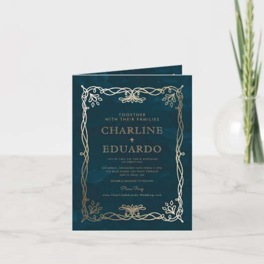 Faire-part de mariage médiévale d'Indigo Gold Ivy (Devant)