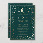 Faire-part de mariage médiévale d'Indigo Gold Ivy (Devant / Derrière)