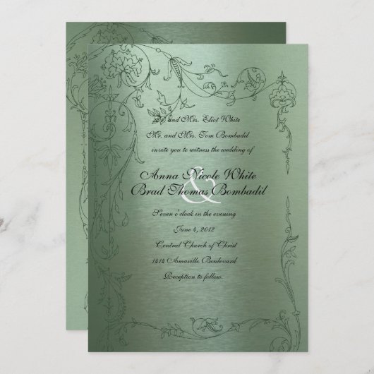 Faire-part de mariage métallique de vert timide de (Devant / Derrière)