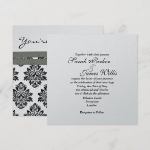 Faire-part de mariage métallisé Damask Silver & Gr
