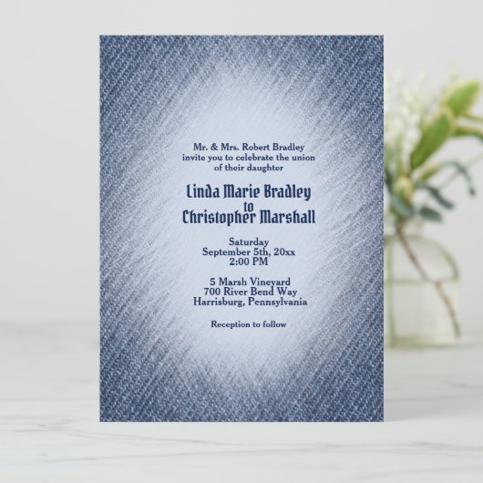 Faire-part de mariage Midnight Blue Denim (Debout devant)