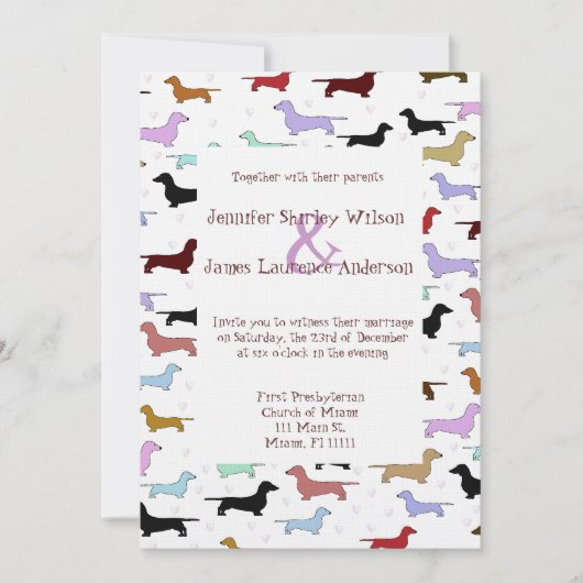 Faire-part de mariage mignon de teckel (Devant)