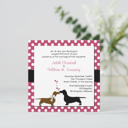 Faire-part de mariage mignon de teckels (Debout devant)