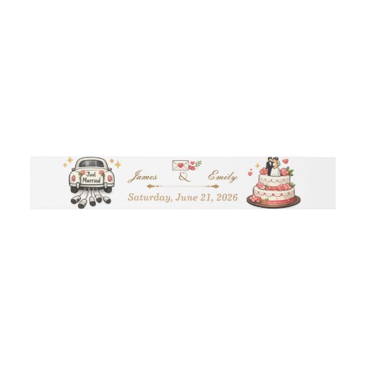 Faire-part de mariage mignons avec bandeau ventral (Plat)