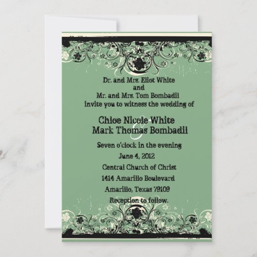 Faire-part de mariage minable vert noir de (Devant)
