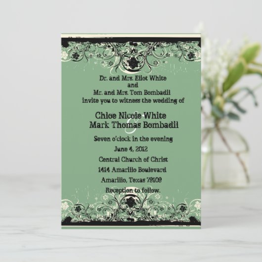 Faire-part de mariage minable vert noir de (Debout devant)