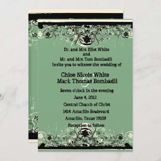 Faire-part de mariage minable vert noir de (Devant / Derrière)