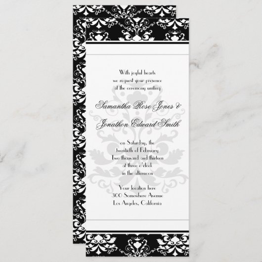 Faire-part de mariage mince en Damas noir et blanc (Devant / Derrière)
