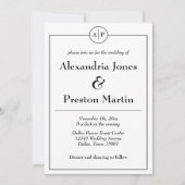 Faire-part de mariage minimal de monogramme noir e (Devant)