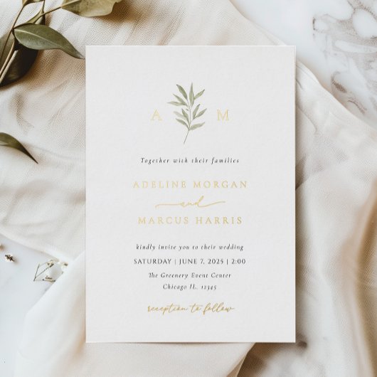 Faire-part de mariage Minimal Greenery Olive Branc