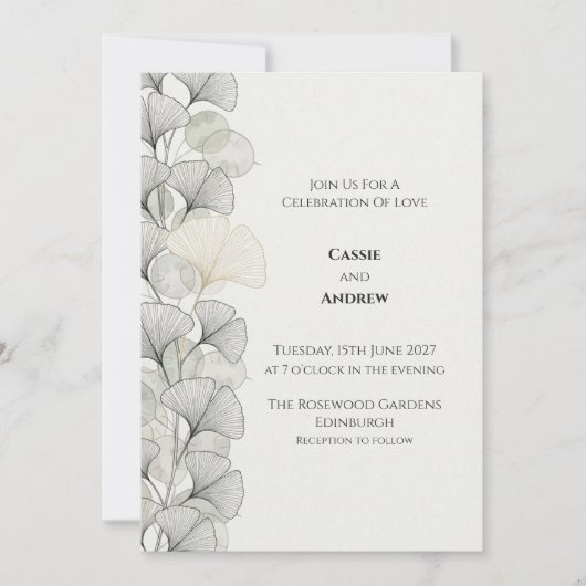 Faire-part de mariage Minimal Grey Ginkgo (Devant)
