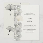 Faire-part de mariage Minimal Grey Ginkgo (Devant / Derrière)