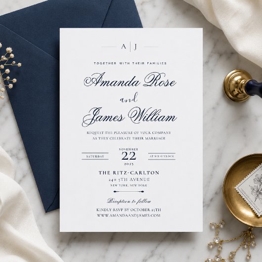 Faire-part de mariage minimal luxe Navy