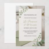 Faire-part de mariage minimal luxe vert sauge mode (Devant / Derrière)