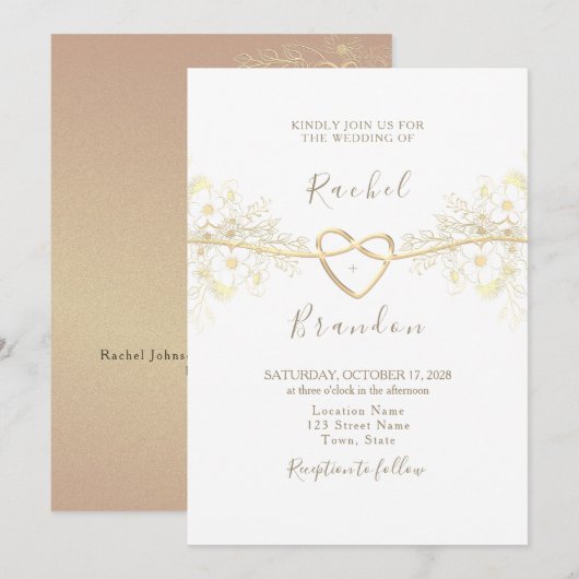 Faire-part de mariage minimal or rose (Devant / Derrière)