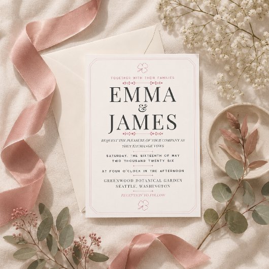 Faire-part de mariage minimal rose poussiéreux mod