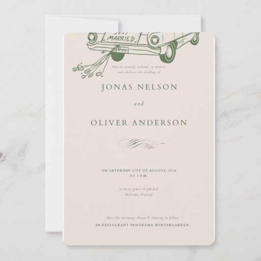 Faire-part de mariage minimal vert 2025 (Devant)