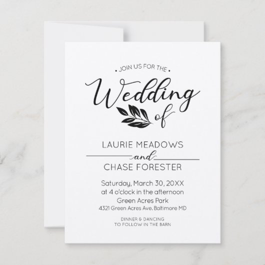 Faire-part de mariage minimale des branches (Devant)