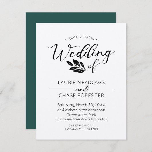 Faire-part de mariage minimale des branches (Devant / Derrière)