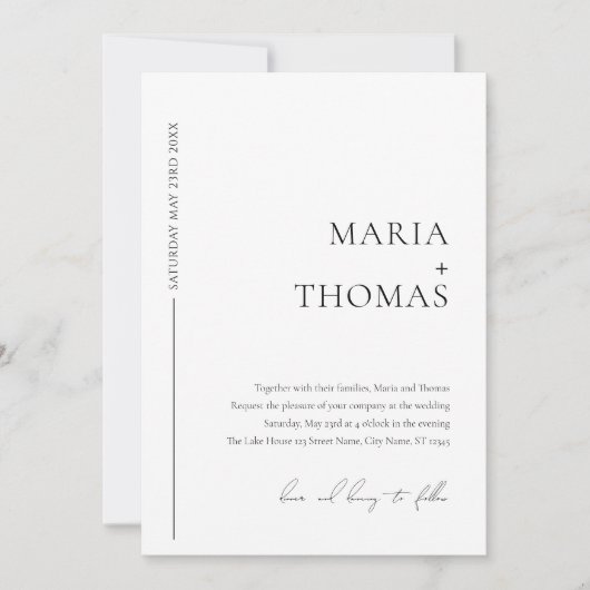 Faire-part de mariage minimale en noir et blanc (Devant)