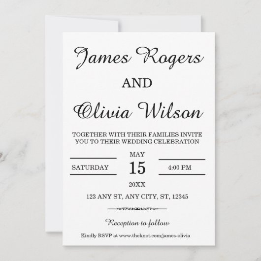 Faire-part de mariage minimale noir et blanc (Devant)