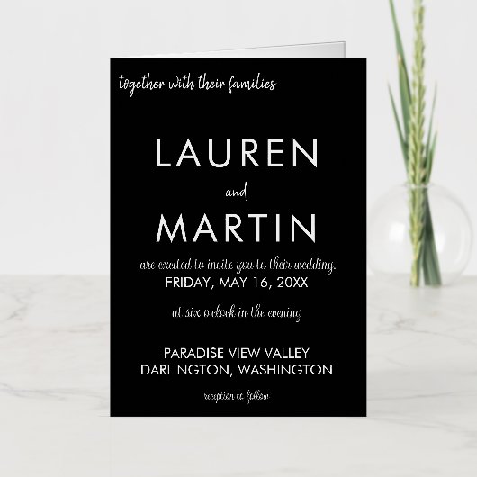 Faire-part de mariage minimale simple en noir et b (Recto)