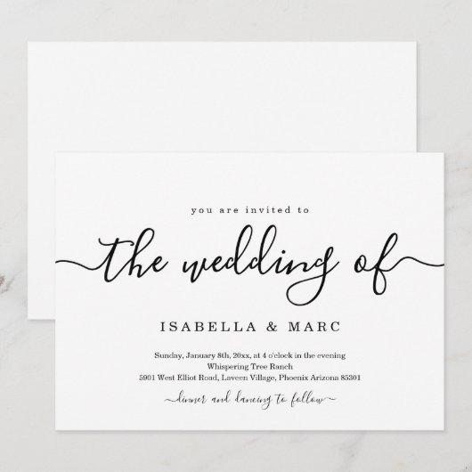 Faire-part de mariage minimaliste (Devant / Derrière)