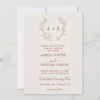 Faire-part de mariage minimaliste à feuilles avec