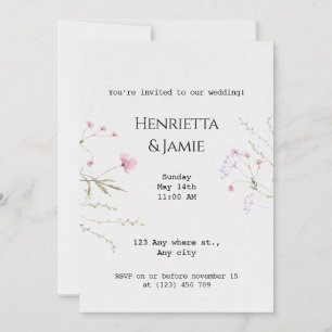 Faire-part de mariage minimaliste à fleurs sauvage