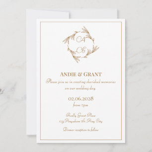 Faire-part de mariage minimaliste à monogramme dor