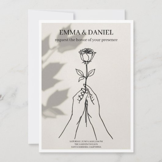 Faire-part de mariage minimaliste à motif de rose (Devant)
