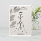 Faire-part de mariage minimaliste à motif de rose (Debout devant)