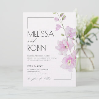 Faire-part de mariage minimaliste aux fleurs roses