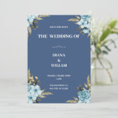 Faire-part de mariage minimaliste bleu (Debout devant)