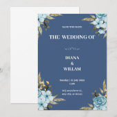Faire-part de mariage minimaliste bleu (Devant / Derrière)