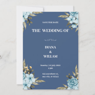 Faire-part de mariage minimaliste bleu