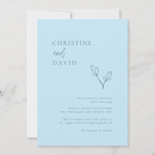 Faire-part de mariage minimaliste Bohême bleu doux (Devant)