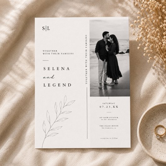 Faire-part de mariage minimaliste botanique.
