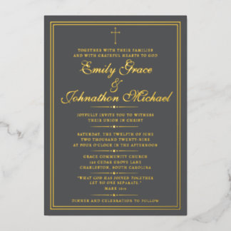 Faire-part de mariage minimaliste chrétien or foil