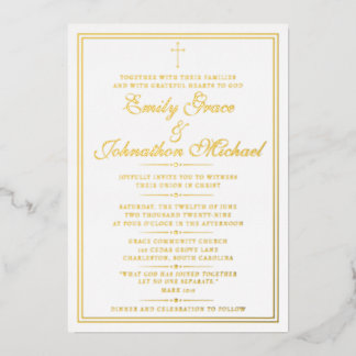 Faire-part de mariage minimaliste chrétien or foil