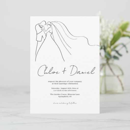 Faire-part de mariage minimaliste de calligraphie (Debout devant)